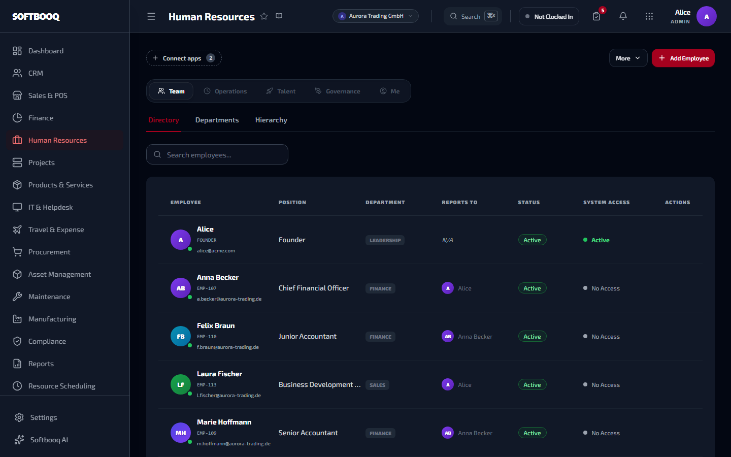 El espacio de trabajo de RRHH en Softbooq